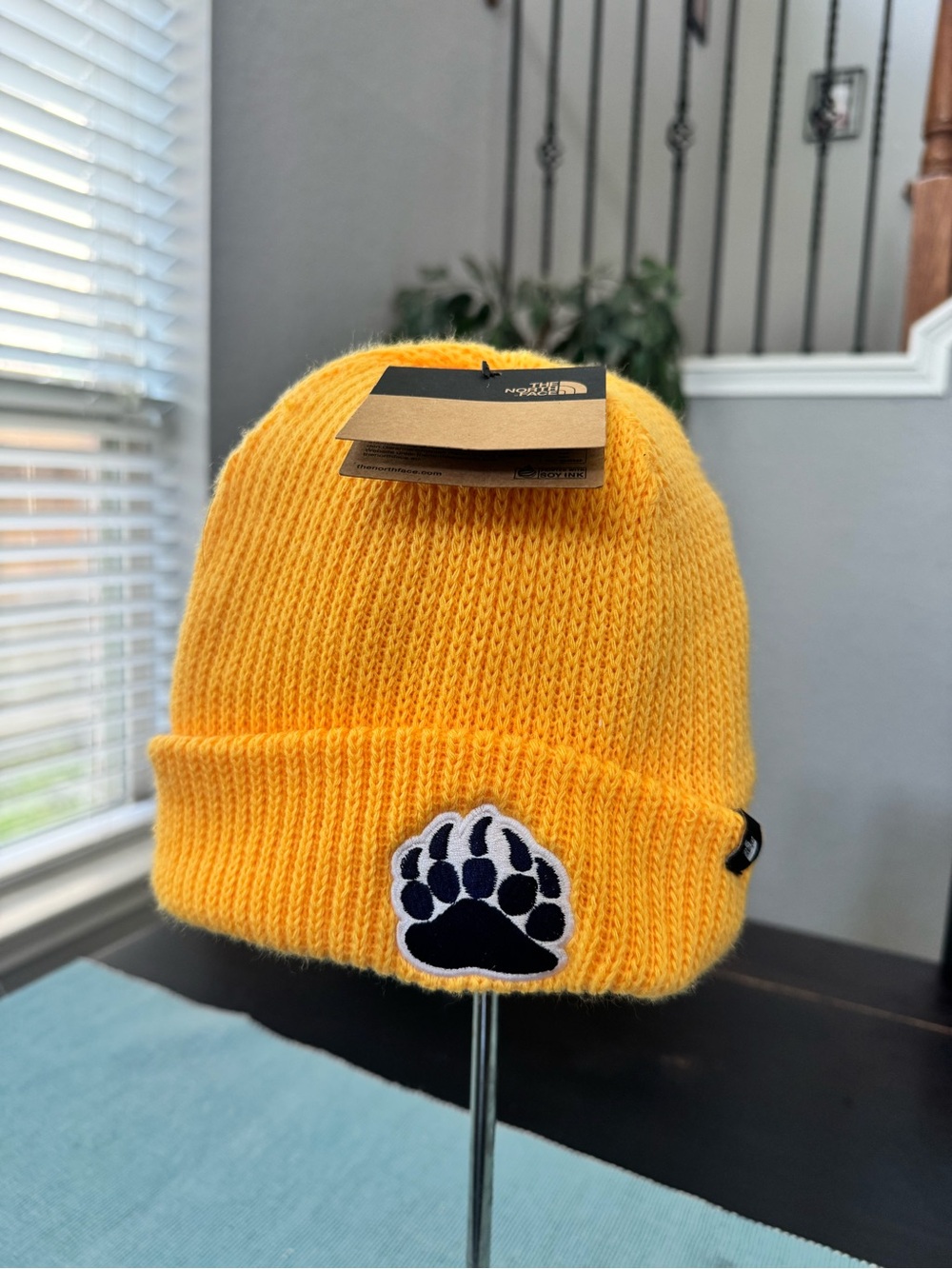 The North Face Yellow Beanie with Bear Paw Patch